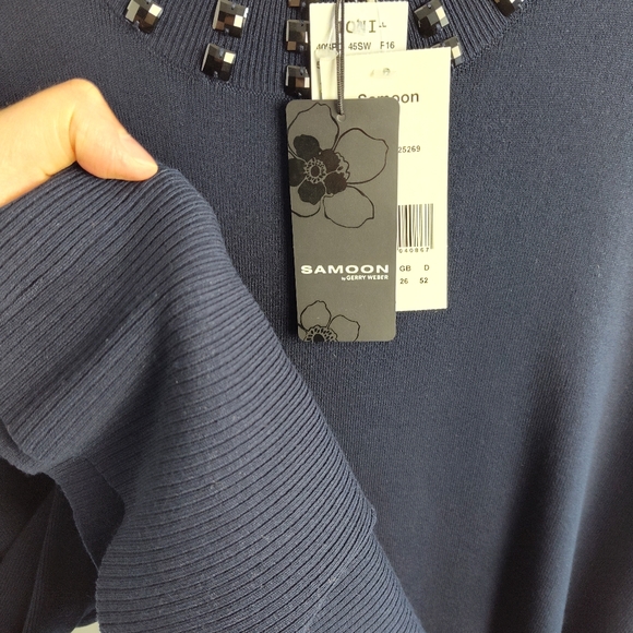 New Samoon by Gerry Weber Sleeveless Sweater 22 beaded knit top new navy blue - Picture 11 of 14